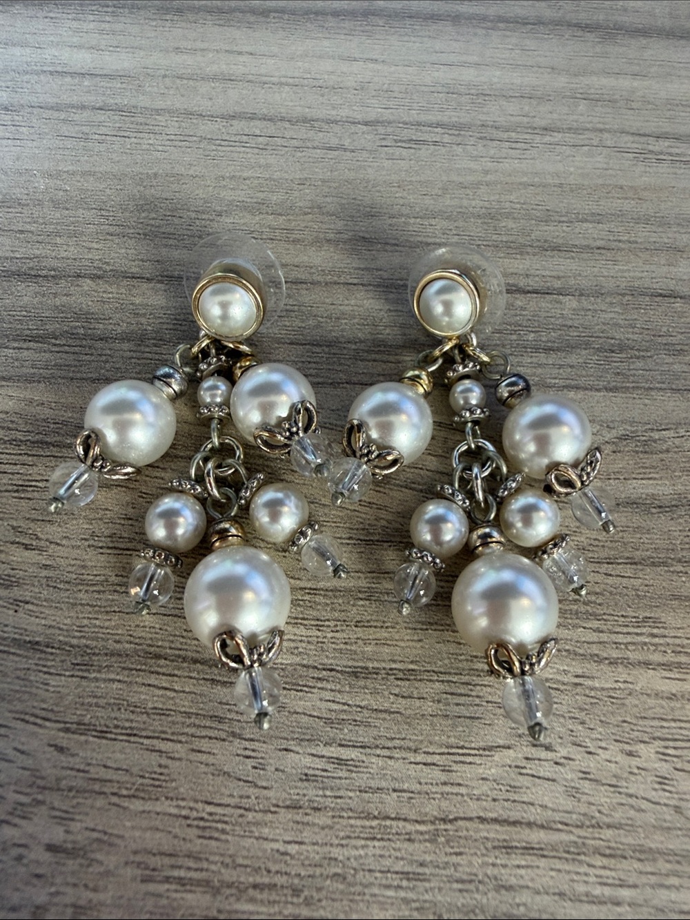 Brighton Pearl Cluster Drop Earrings in White and Gold